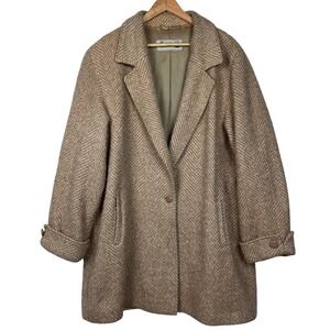 Vintage Saxton Hall Virgin Wool Herringbone Coat Womens 24 Oversized Old Money
